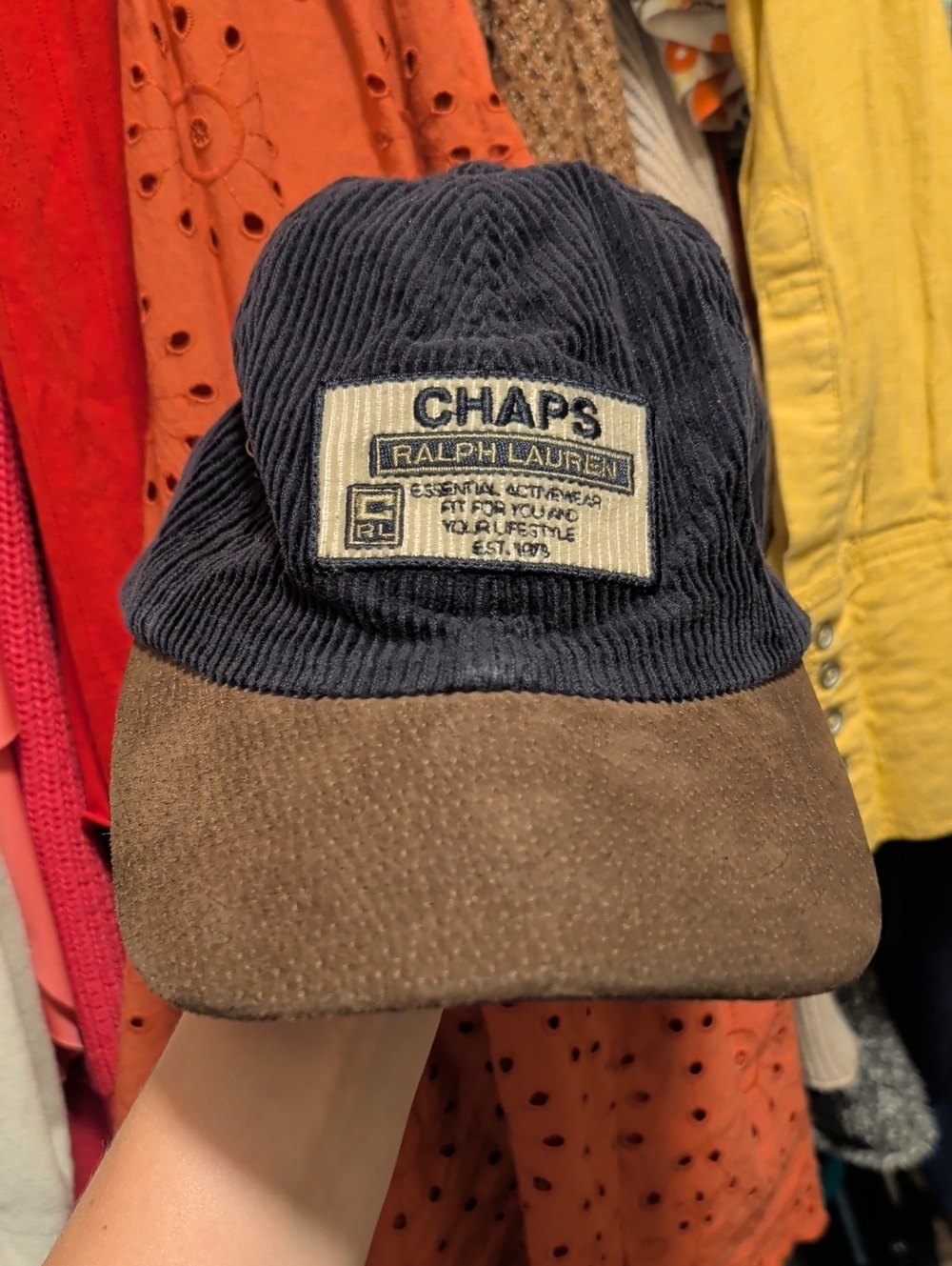 Vintage Y2k Ralph Lauren Chaps Navy Corduroy Cap with Brown Suede Brim